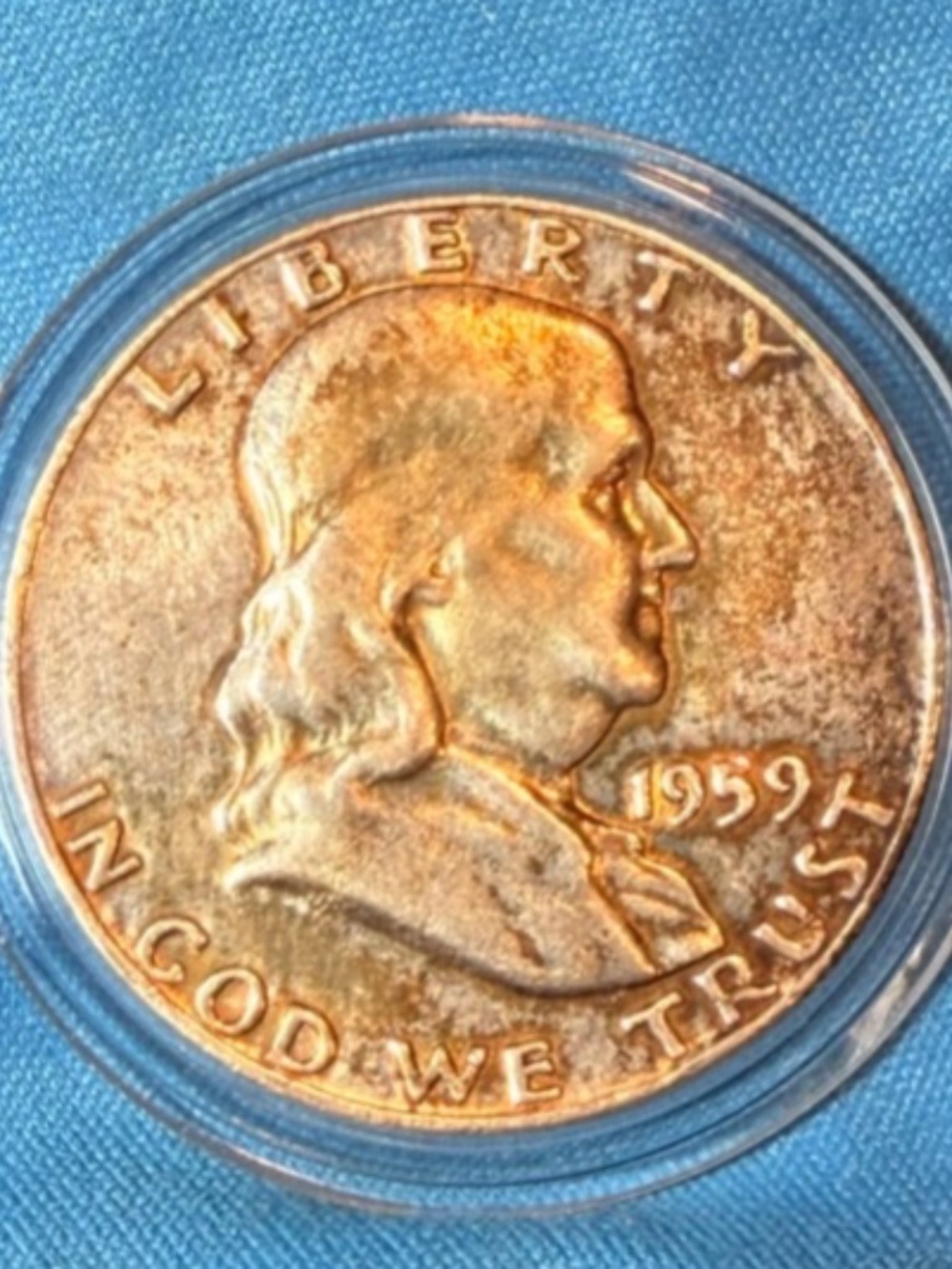 1959 P Franklin Half Dollar Toned Silver 0.9 Circulated #206511258303